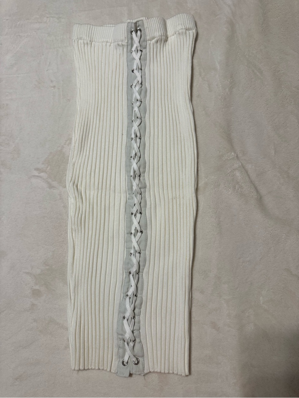Ribbed Lace-Up Pencil Skirt - White